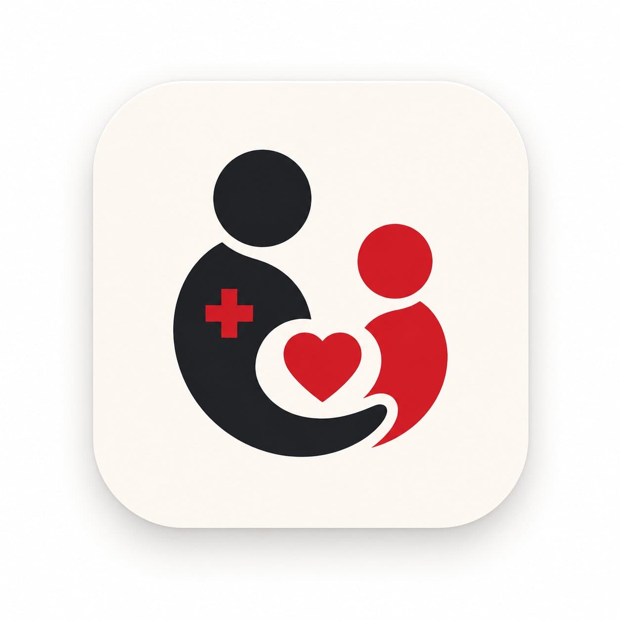 Fairview Pharmacy Chain Alternative illustration: figure embracing a smaller figure with red heart, representing community pharmacy care