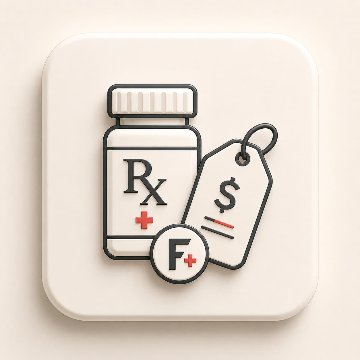 Fairview Pharmacy transfer illustration: Rx bottle with red medical cross and Fairview F+ verification seal