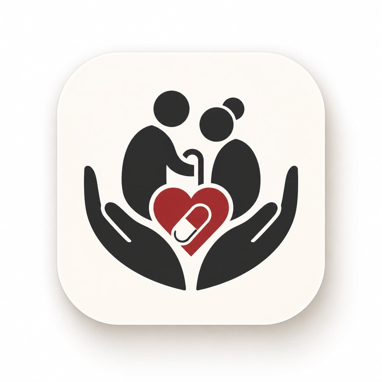 Fairview Pharmacy Seniors and Caregivers illustration: two elderly figures cradled in protective hands with a heart emblem