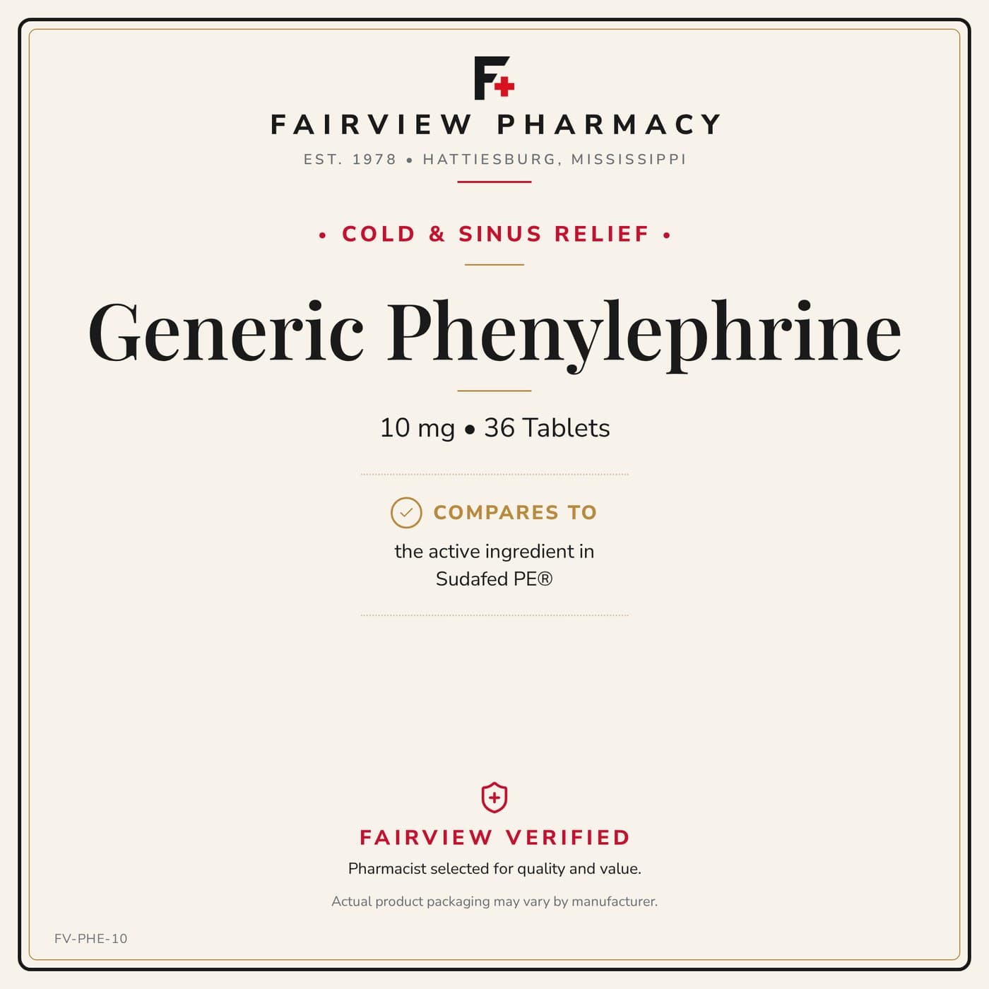 Generic Phenylephrine (Sudafed PE) 36ct