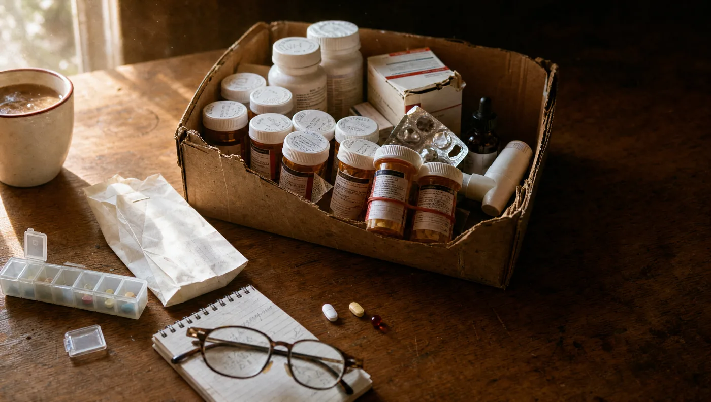 A caregiver helping a loved one manage daily medications