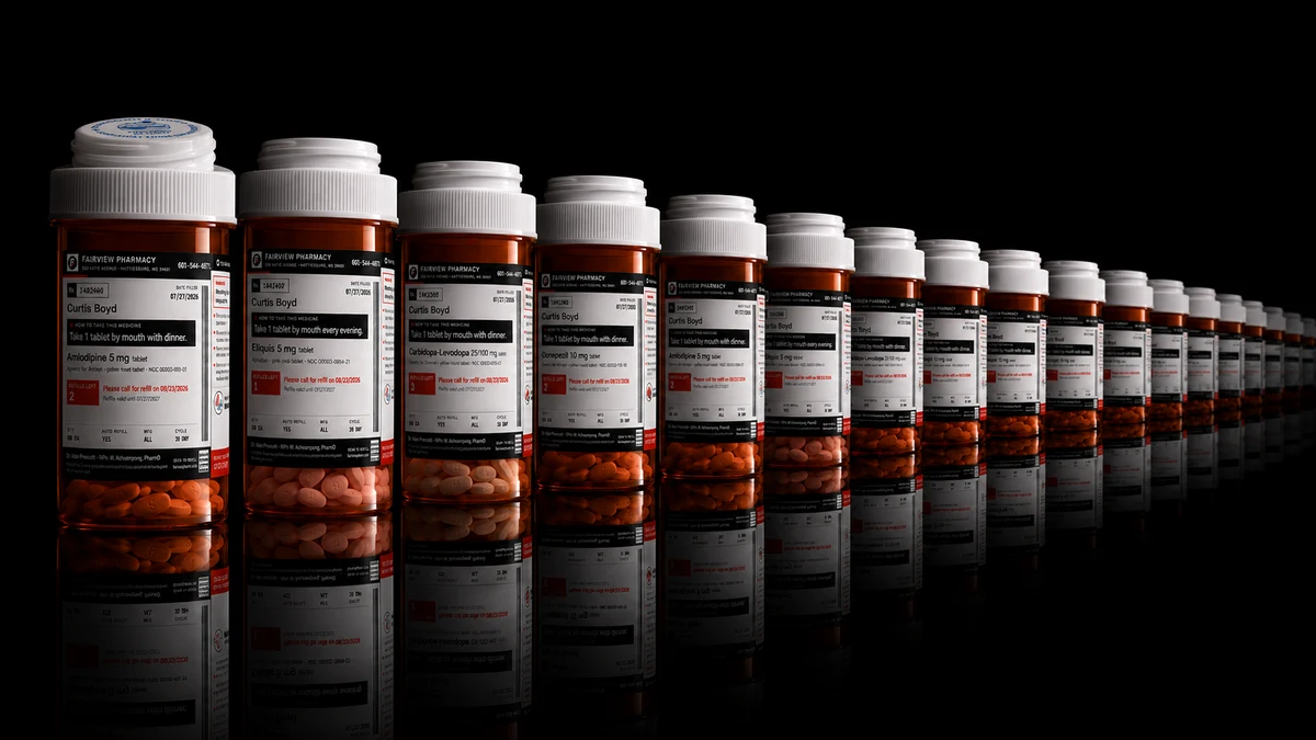 A row of Fairview vials, each filled again